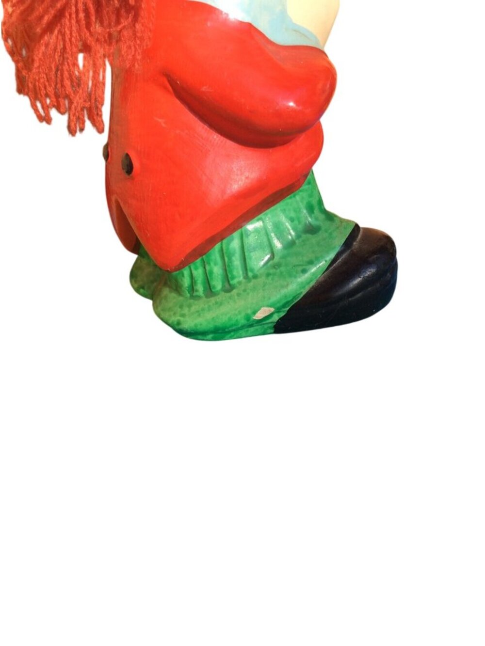Vintage Ceramic Clown Coin Piggy Bank With Red Yarn Hair & Painted Outfit - Picture 4 of 8